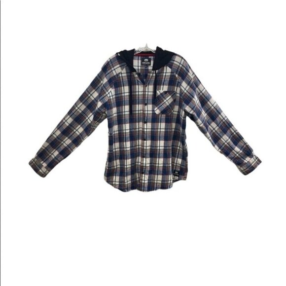 Ecko Unltd. Men's SZ XL Long Sleeve Button Down Hoodie Plaid Black Shirt Shacket - Picture 1 of 7